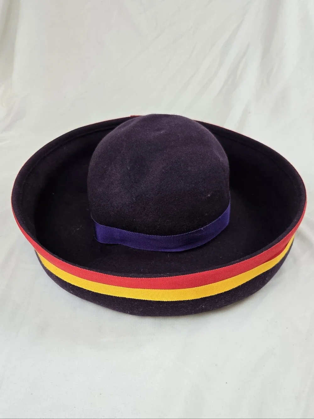Designed by Sylvia New York Vintage Wool Derby Church Hat Purple Red Yellow Unma